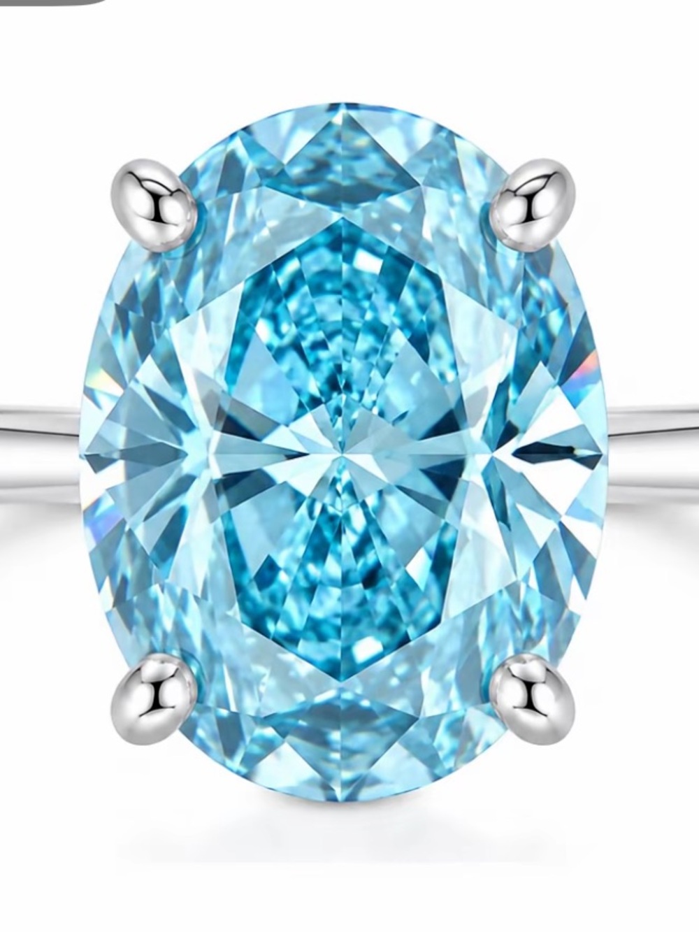 Aquamarine Blue Oval Gemstone Ring in Sterling Silver SIZE 7